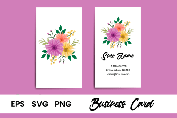 Business Card Daisy Flowers Template: Graphics & Print Templates