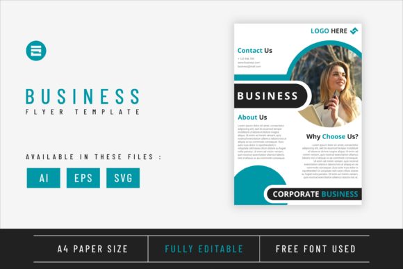 Business Flyer Template Cyan Colored A4: Graphics & Print Templates