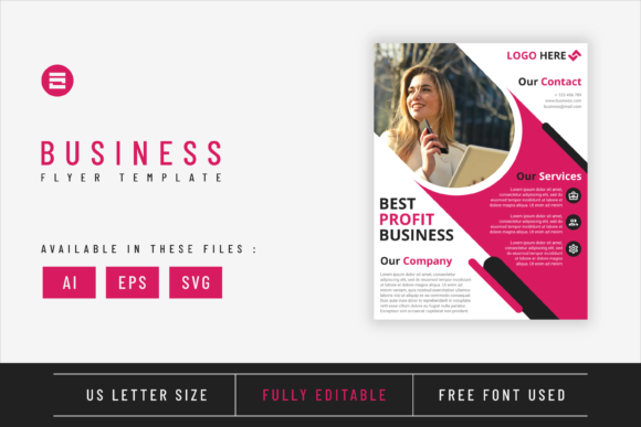 Business Flyer Template with Pink Colour: Graphics & Print Templates