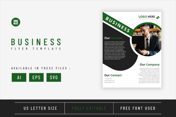 Dark Green Business Flyer Template: Graphics & Print Templates