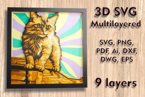 Ginger Cat 3D SVG Multilayer Laser Cutting
