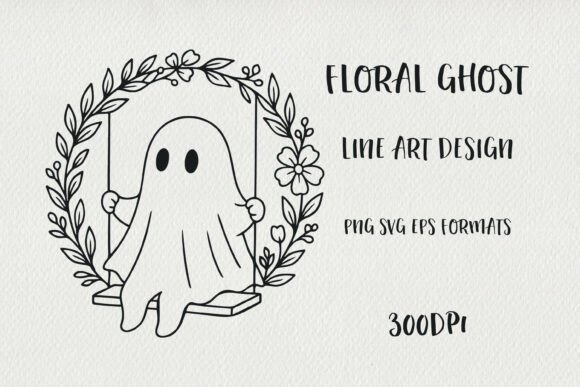 Hand-drawn Floral Ghost Illustration Graphics