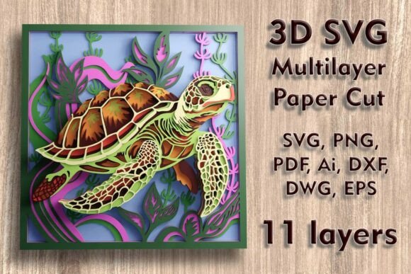 Sea Turtle 3d SVG for Shadow Boxes