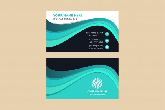 Wave Business Card Paper Cut Blue: Graphics & Print Templates
